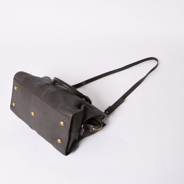 YVES SAINT LAURENT Yves Saint Laurent Cabas Chic 2WAY Handbag Shoulder Bag Y Line Charcoal Gray Gold Hardware Good Condition Used 4a001647