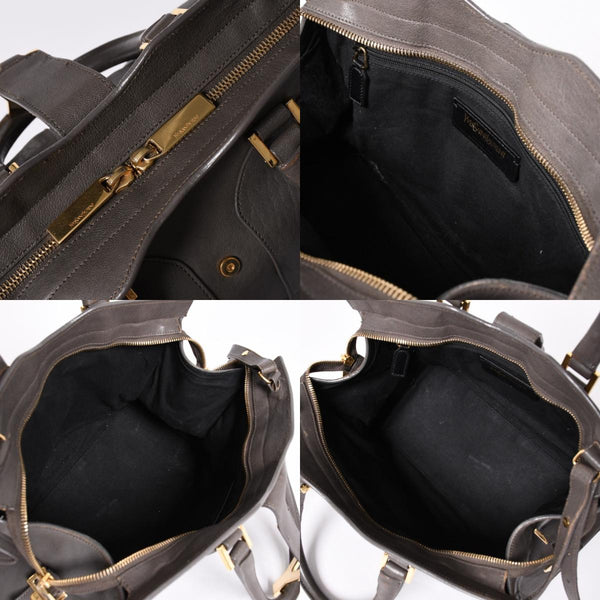 YVES SAINT LAURENT Yves Saint Laurent Cabas Chic 2WAY Handbag Shoulder Bag Y Line Charcoal Gray Gold Hardware Good Condition Used 4a001647