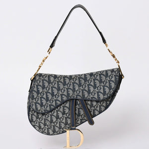 極美品 Christian Dior クリスチャンディオール サドルバッグ ワンショルダーバッグ RU 0020 トロッター ネイビー ガリアーノ期 中古 4a001665