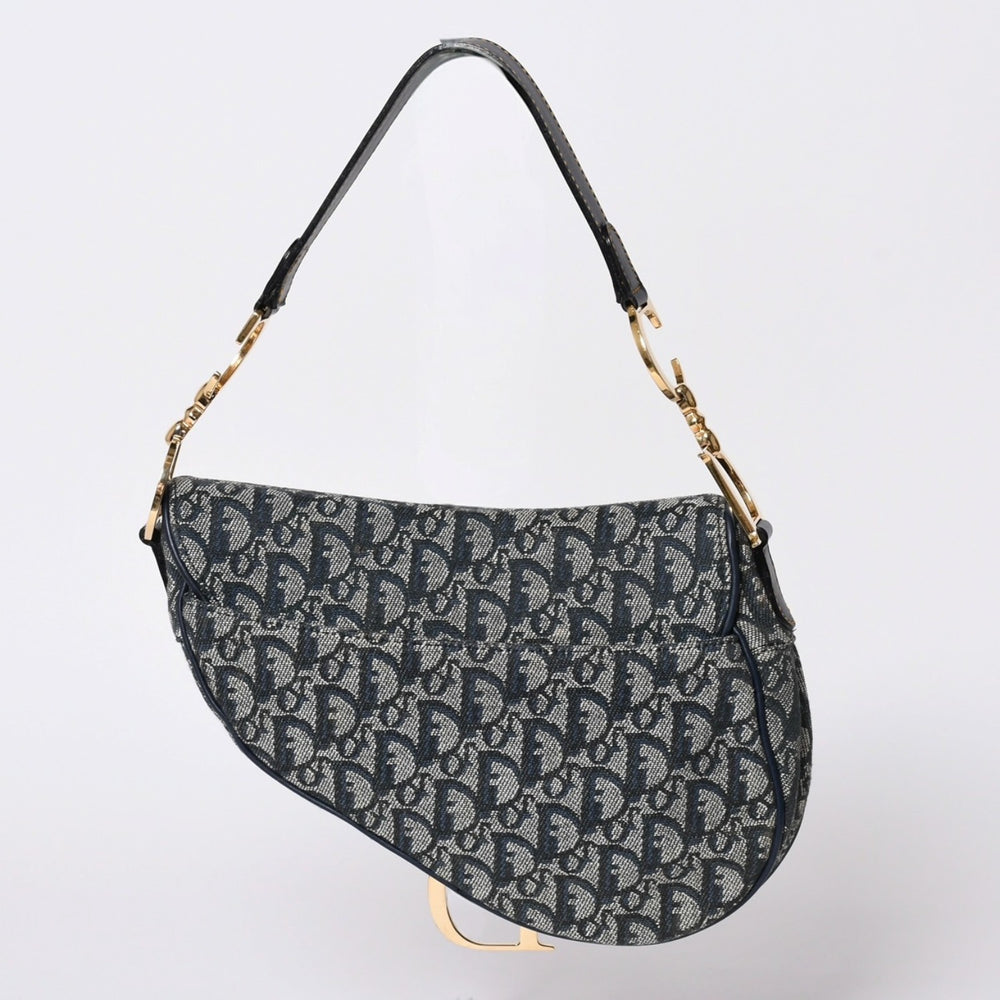Very Good Condition Christian Dior Saddle Bag One Shoulder Bag RU 0020 Trotter Navy Galliano Period Used 4a001665