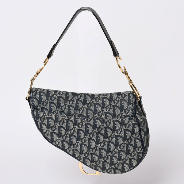 極美品 Christian Dior クリスチャンディオール サドルバッグ ワンショルダーバッグ RU 0020 トロッター ネイビー ガリアーノ期 中古 4a001665