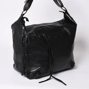 Very Good Condition BALENCIAGA Neo Hobo Bag Shoulder Bag 695826 Leather Black Black Metal Fittings Used 4a001186