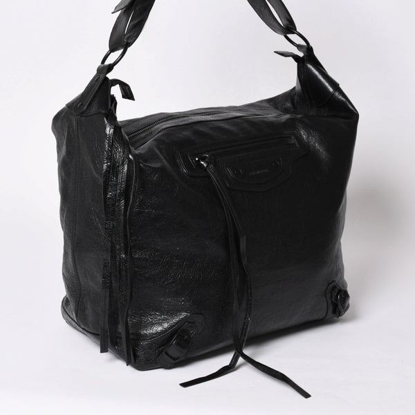 Very Good Condition BALENCIAGA Neo Hobo Bag Shoulder Bag 695826 Leather Black Black Metal Fittings Used 4a001186