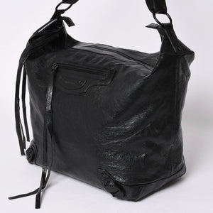 Very Good Condition BALENCIAGA Neo Hobo Bag Shoulder Bag 695826 Leather Black Black Metal Fittings Used 4a001186