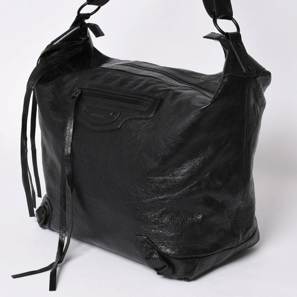 Very Good Condition BALENCIAGA Neo Hobo Bag Shoulder Bag 695826 Leather Black Black Metal Fittings Used 4a001186