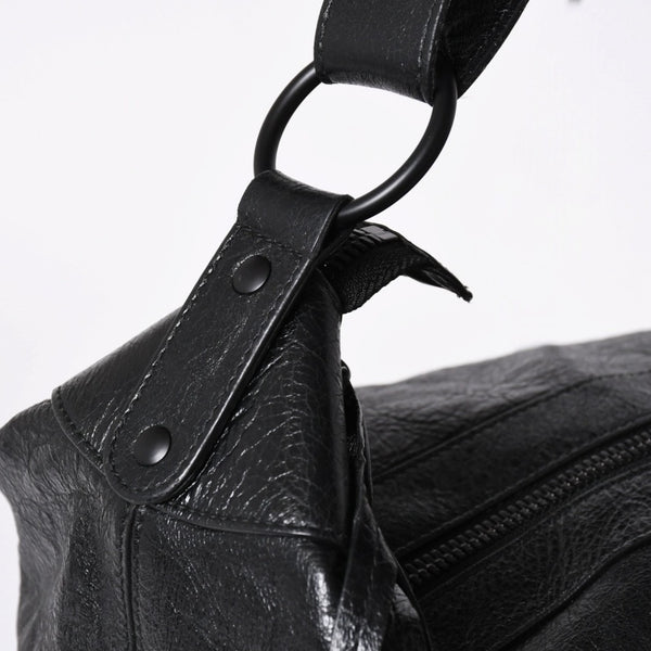 Very Good Condition BALENCIAGA Neo Hobo Bag Shoulder Bag 695826 Leather Black Black Metal Fittings Used 4a001186