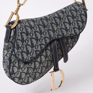 極美品 Christian Dior クリスチャンディオール サドルバッグ ワンショルダーバッグ RU 0020 トロッター ネイビー ガリアーノ期 中古 4a001665