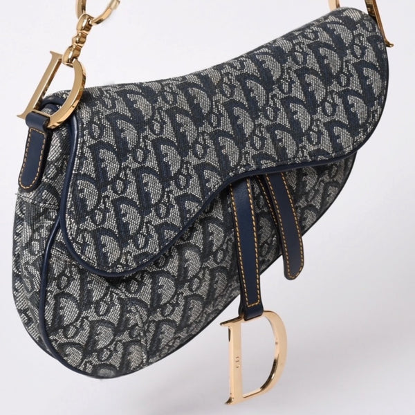 極美品 Christian Dior クリスチャンディオール サドルバッグ ワンショルダーバッグ RU 0020 トロッター ネイビー ガリアーノ期 中古 4a001665