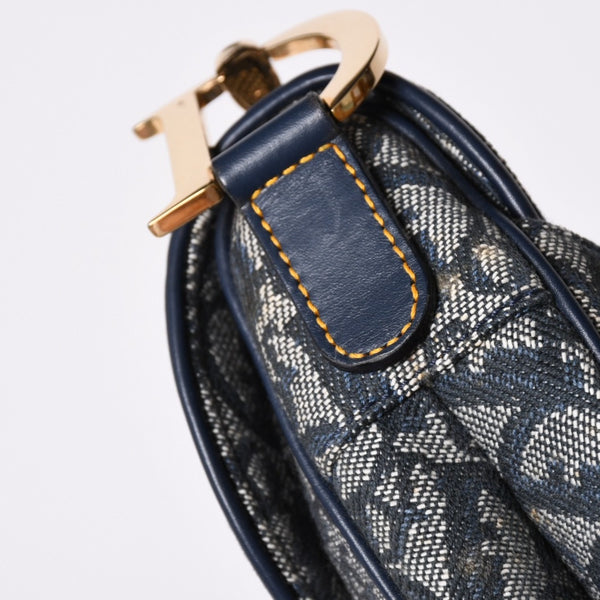 極美品 Christian Dior クリスチャンディオール サドルバッグ ワンショルダーバッグ RU 0020 トロッター ネイビー ガリアーノ期 中古 4a001665
