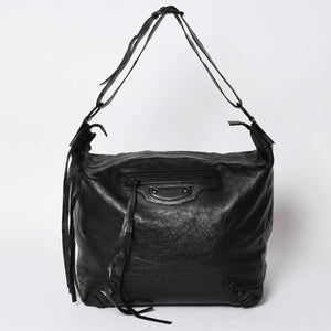 Very Good Condition BALENCIAGA Neo Hobo Bag Shoulder Bag 695826 Leather Black Black Metal Fittings Used 4a001186