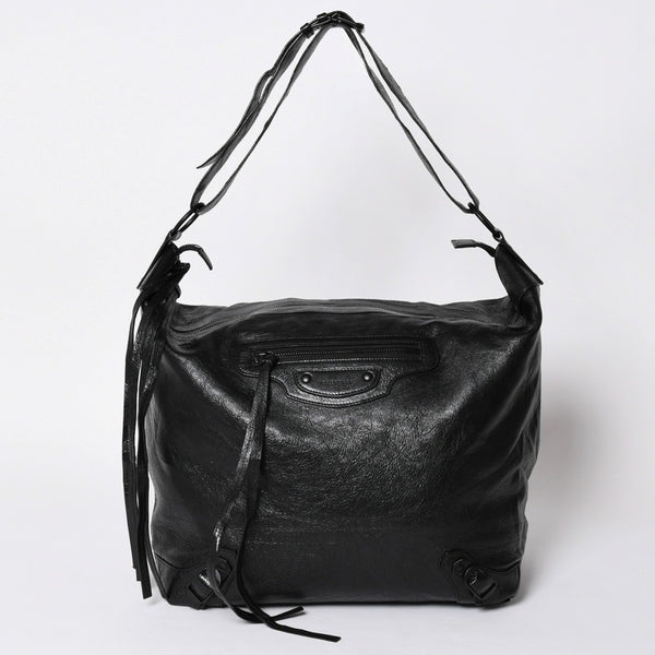 Very Good Condition BALENCIAGA Neo Hobo Bag Shoulder Bag 695826 Leather Black Black Metal Fittings Used 4a001186