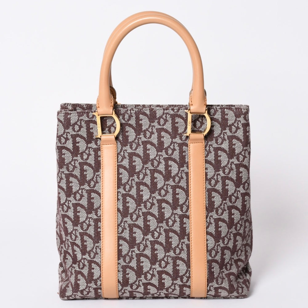極美品 Christian Dior クリスチャンディオール トロッター トートバッグ キャンバス レザー ブラウン 中古 4a001667