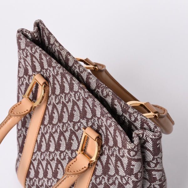 Very Good Condition Christian Dior Trotter Tote Bag Canvas Leather Brown Used 4a001667