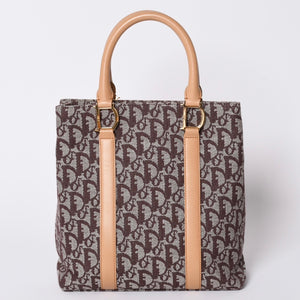 Very Good Condition Christian Dior Trotter Tote Bag Canvas Leather Brown Used 4a001667