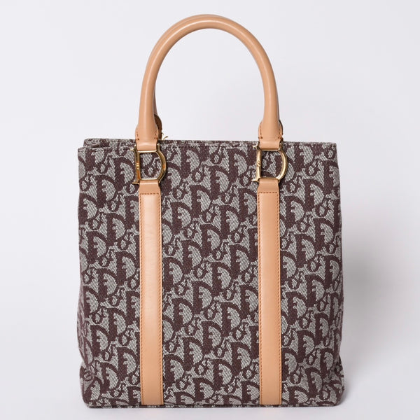 Very Good Condition Christian Dior Trotter Tote Bag Canvas Leather Brown Used 4a001667