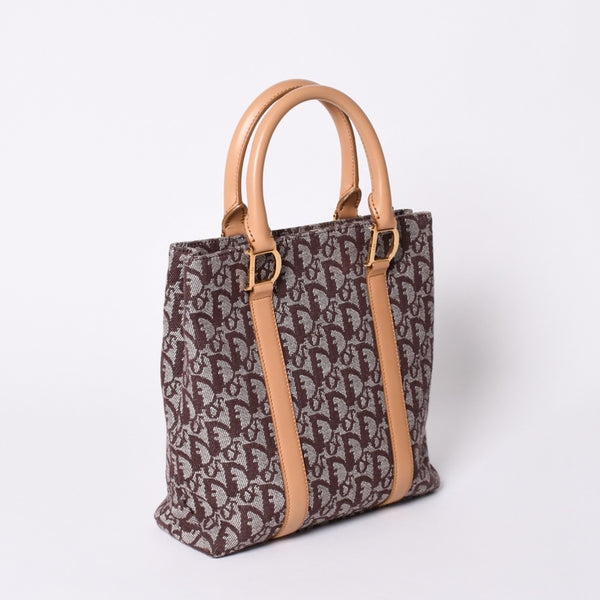Very Good Condition Christian Dior Trotter Tote Bag Canvas Leather Brown Used 4a001667