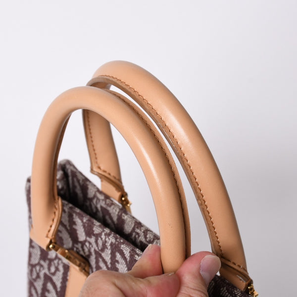 Very Good Condition Christian Dior Trotter Tote Bag Canvas Leather Brown Used 4a001667