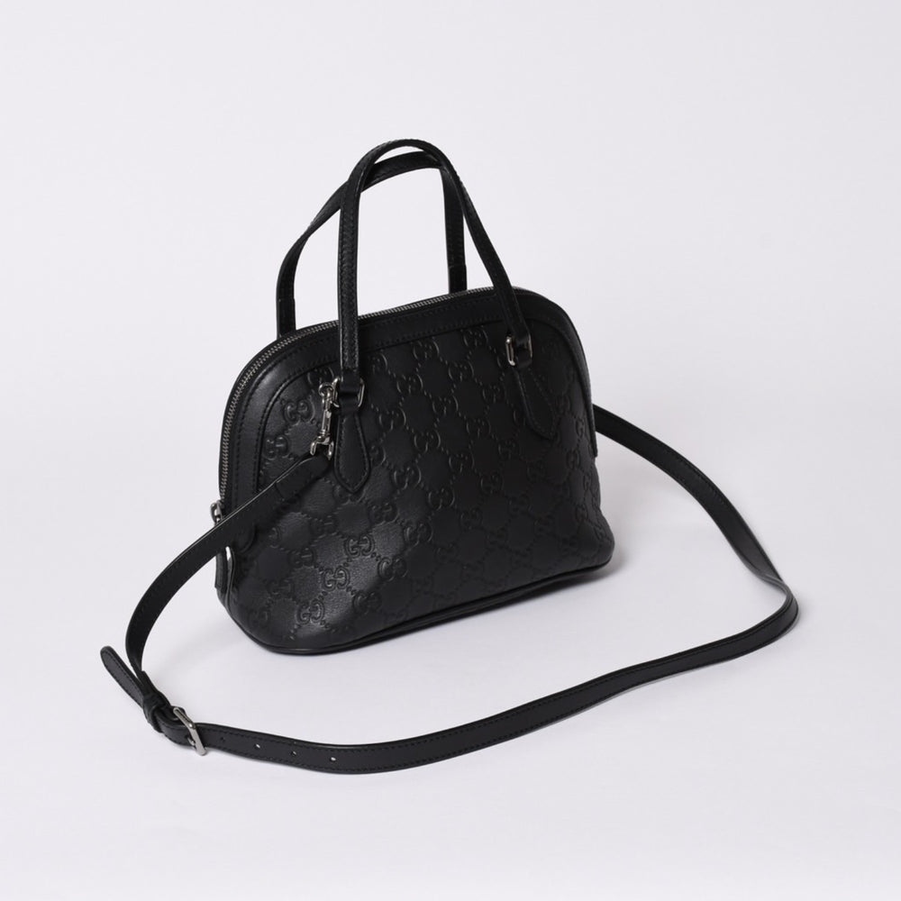 極美品 GUCCI グッチ グッチシマ エンブレム 本革 2WAY ハンドバッグ ショルダーバッグ ブラック 341504 中古 4a001184