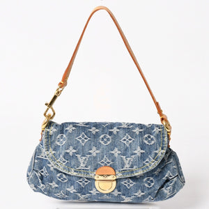 極美品 LOUIS VUITTON ルイヴィトン ミニプリーティ ワンショルダーバッグ M95050 モノグラム デニム インディゴブルー 中古 4a003989