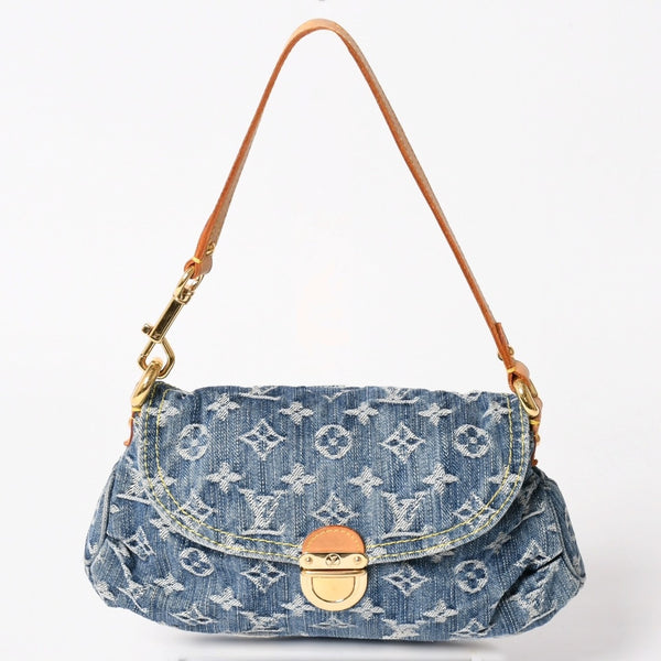 極美品 LOUIS VUITTON ルイヴィトン ミニプリーティ ワンショルダーバッグ M95050 モノグラム デニム インディゴブルー 中古 4a003989