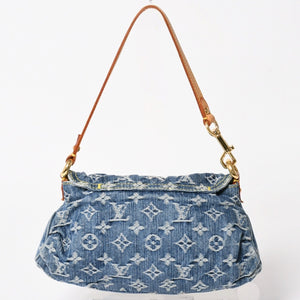 極美品 LOUIS VUITTON ルイヴィトン ミニプリーティ ワンショルダーバッグ M95050 モノグラム デニム インディゴブルー 中古 4a003989