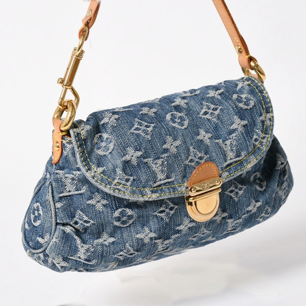 極美品 LOUIS VUITTON ルイヴィトン ミニプリーティ ワンショルダーバッグ M95050 モノグラム デニム インディゴブルー 中古 4a003989