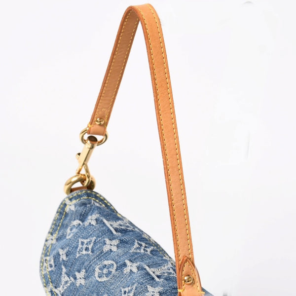 極美品 LOUIS VUITTON ルイヴィトン ミニプリーティ ワンショルダーバッグ M95050 モノグラム デニム インディゴブルー 中古 4a003989