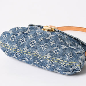極美品 LOUIS VUITTON ルイヴィトン ミニプリーティ ワンショルダーバッグ M95050 モノグラム デニム インディゴブルー 中古 4a003989