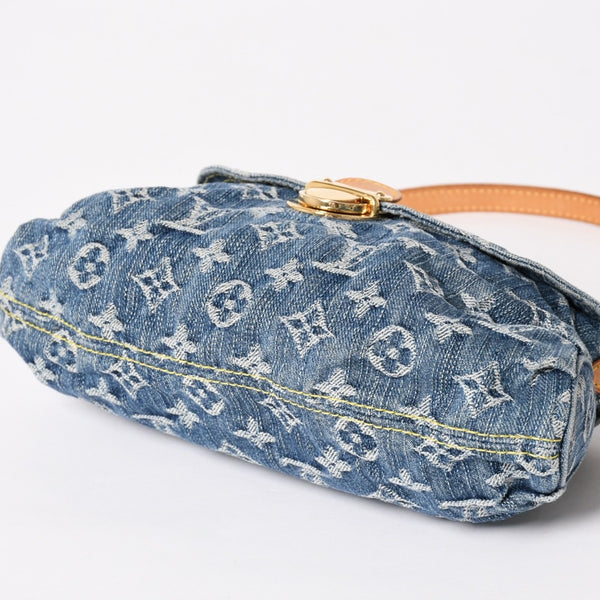 極美品 LOUIS VUITTON ルイヴィトン ミニプリーティ ワンショルダーバッグ M95050 モノグラム デニム インディゴブルー 中古 4a003989