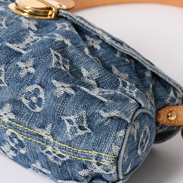極美品 LOUIS VUITTON ルイヴィトン ミニプリーティ ワンショルダーバッグ M95050 モノグラム デニム インディゴブルー 中古 4a003989