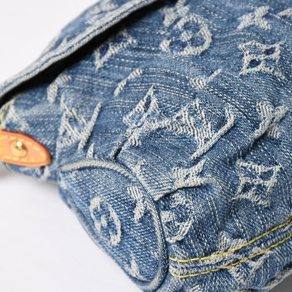 極美品 LOUIS VUITTON ルイヴィトン ミニプリーティ ワンショルダーバッグ M95050 モノグラム デニム インディゴブルー 中古 4a003989