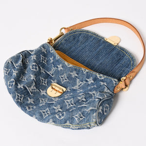 極美品 LOUIS VUITTON ルイヴィトン ミニプリーティ ワンショルダーバッグ M95050 モノグラム デニム インディゴブルー 中古 4a003989