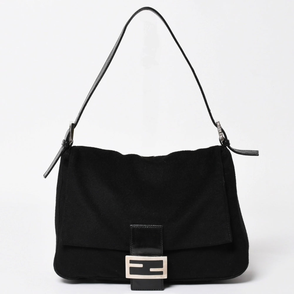 FENDI フェンディ マンマバケット ハンドバッグ 26325 コットンジャージ ブラック シルバー金具 美品 中古 4a000499