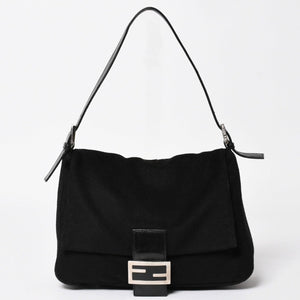 FENDI Mamma Bucket Handbag 26325 Cotton Jersey Black Silver Hardware Good Condition Used 4a000499