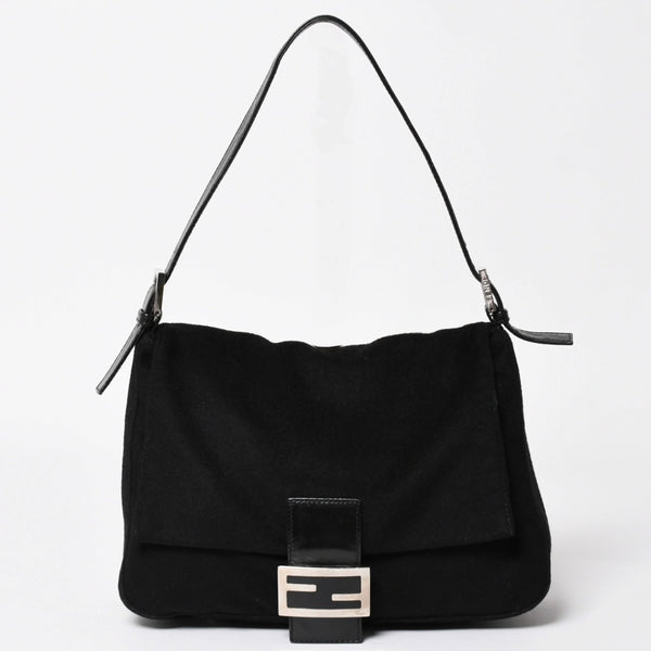 FENDI Mamma Bucket Handbag 26325 Cotton Jersey Black Silver Hardware Good Condition Used 4a000499
