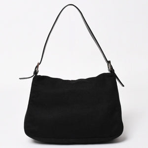 FENDI Mamma Bucket Handbag 26325 Cotton Jersey Black Silver Hardware Good Condition Used 4a000499