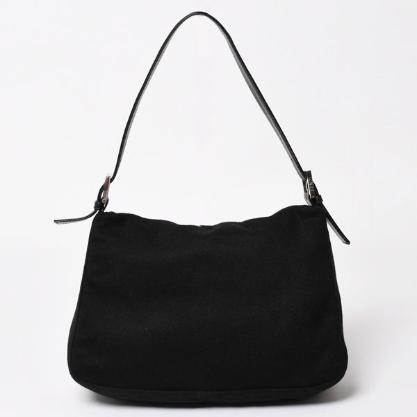 FENDI Mamma Bucket Handbag 26325 Cotton Jersey Black Silver Hardware Good Condition Used 4a000499