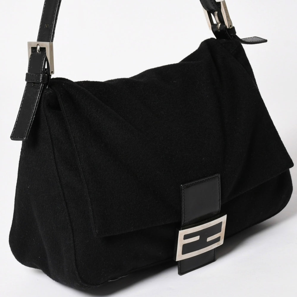 FENDI フェンディ マンマバケット ハンドバッグ 26325 コットンジャージ ブラック シルバー金具 美品 中古 4a000499