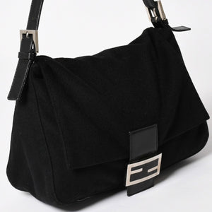 FENDI Mamma Bucket Handbag 26325 Cotton Jersey Black Silver Hardware Good Condition Used 4a000499