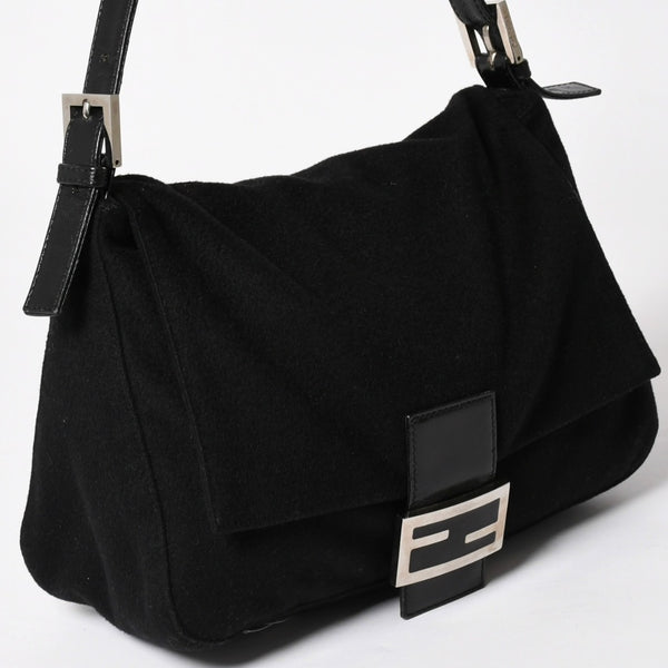 FENDI Mamma Bucket Handbag 26325 Cotton Jersey Black Silver Hardware Good Condition Used 4a000499