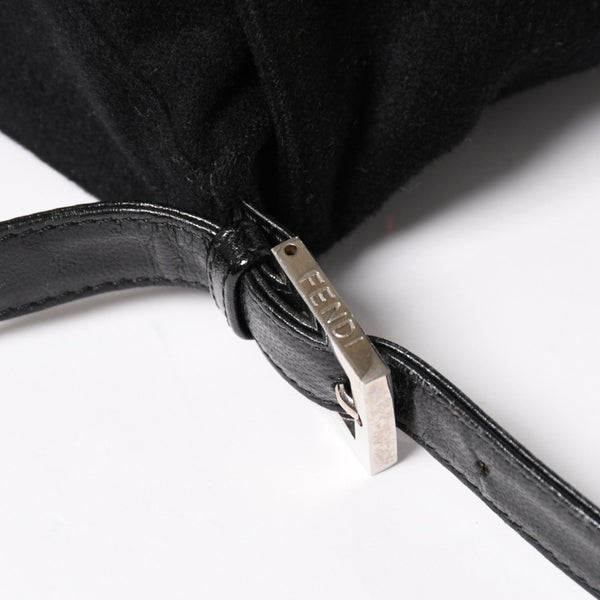 FENDI Mamma Bucket Handbag 26325 Cotton Jersey Black Silver Hardware Good Condition Used 4a000499