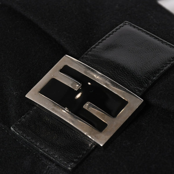 FENDI Mamma Bucket Handbag 26325 Cotton Jersey Black Silver Hardware Good Condition Used 4a000499