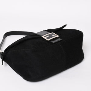 FENDI Mamma Bucket Handbag 26325 Cotton Jersey Black Silver Hardware Good Condition Used 4a000499