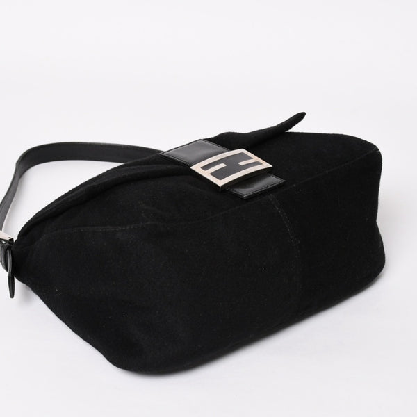 FENDI Mamma Bucket Handbag 26325 Cotton Jersey Black Silver Hardware Good Condition Used 4a000499