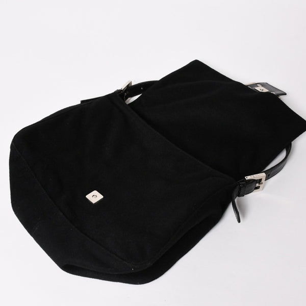 FENDI Mamma Bucket Handbag 26325 Cotton Jersey Black Silver Hardware Good Condition Used 4a000499