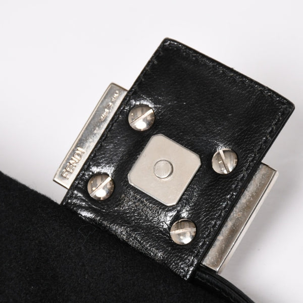 FENDI Mamma Bucket Handbag 26325 Cotton Jersey Black Silver Hardware Good Condition Used 4a000499
