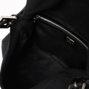 FENDI Mamma Bucket Handbag 26325 Cotton Jersey Black Silver Hardware Good Condition Used 4a000499