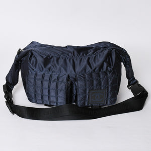 Very Good Condition CHANEL Shoulder Bag No. 9 Sports Line Navy Black Nylon Used 4a001674