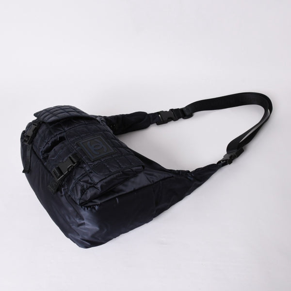 Very Good Condition CHANEL Shoulder Bag No. 9 Sports Line Navy Black Nylon Used 4a001674