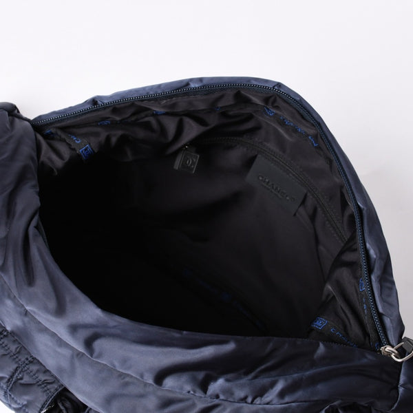 Very Good Condition CHANEL Shoulder Bag No. 9 Sports Line Navy Black Nylon Used 4a001674